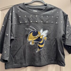 Georgia Tech Game Day Couture cropped rhinestone top